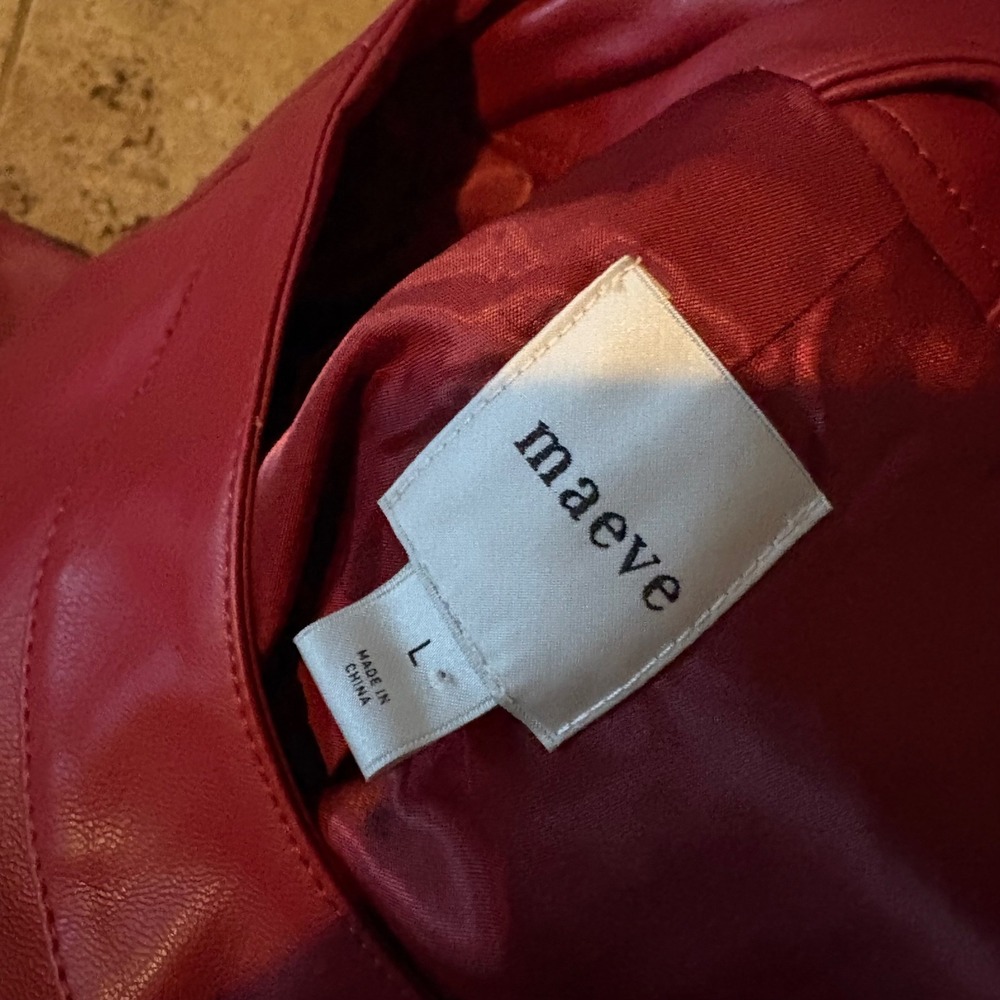 MAEVE Cora Patch Pocket Jacket Faux Leather Size Large Burgundy Red - Picture 4 of 9